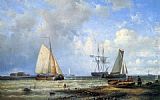 Fishing Vessels by the Shore by Louis Verboeckhoven